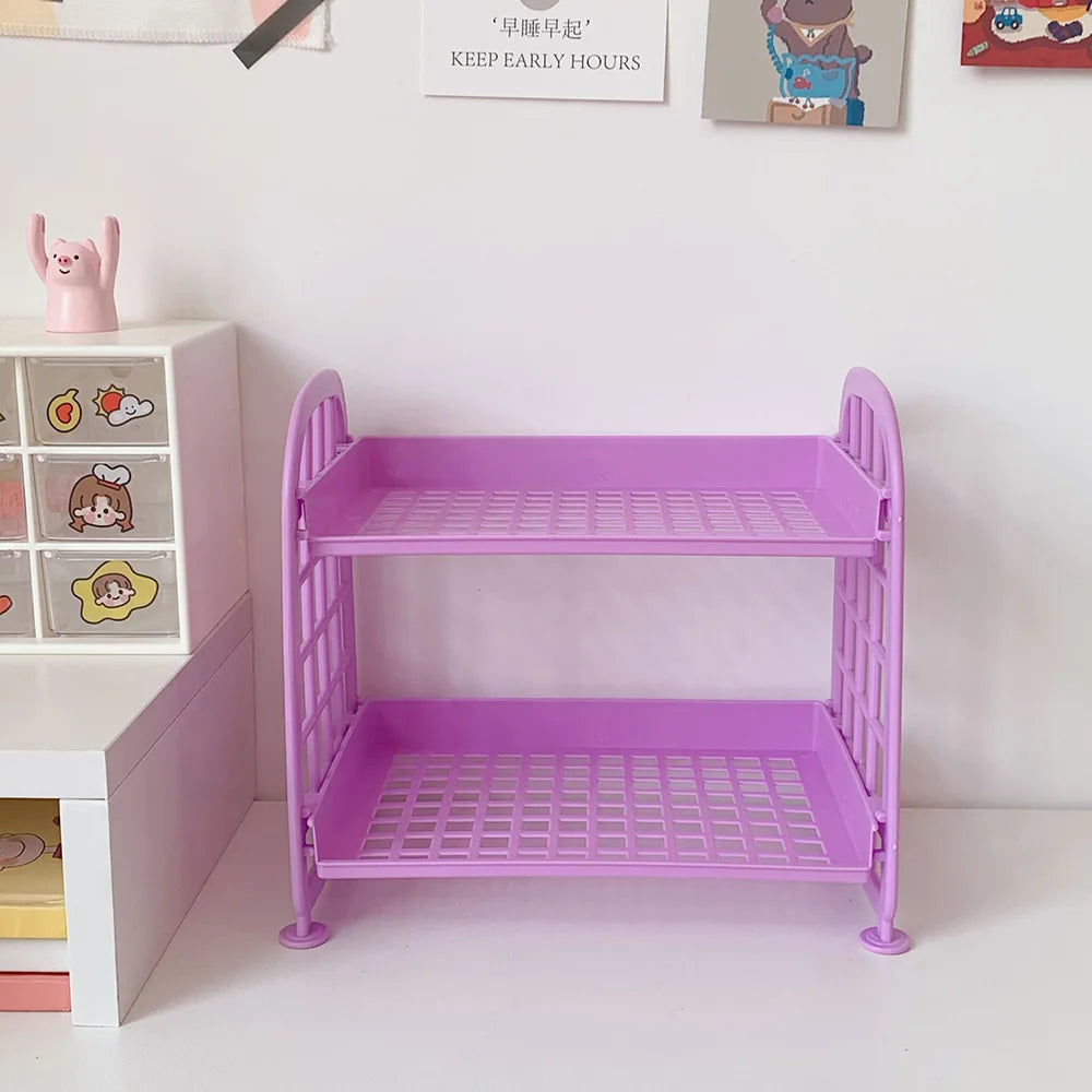 Kawaii Macaron Minimalist Desk Desktop Organizer Storage Rack Student Dormitory Folding Hollow Shelf Skin Care Storage Shelf