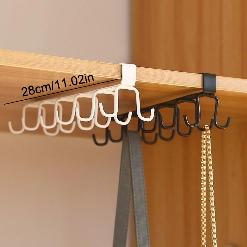 Multifunctional Double-row Storage Hook Wardrobe Cabinet Metal Shelves Hanging Hooks Punch-free Hanging Cup Holder Kitchen Tool