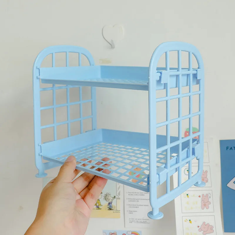 Kawaii Macaron Minimalist Desk Desktop Organizer Storage Rack Student Dormitory Folding Hollow Shelf Skin Care Storage Shelf