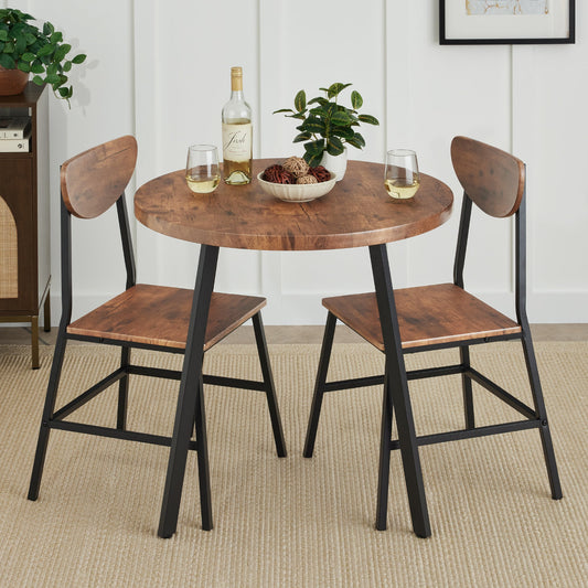 3-Piece Mid-Century Modern Round Dining Set w/ 2 Chairs