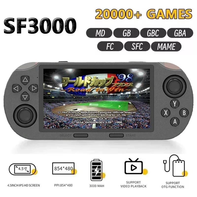 SF3000 Mini Portable Handheld Game Player 4.5 Inch IPS Screen Retro Video Game Console Built-in 20000+ Games for PS1/GBA/SFC